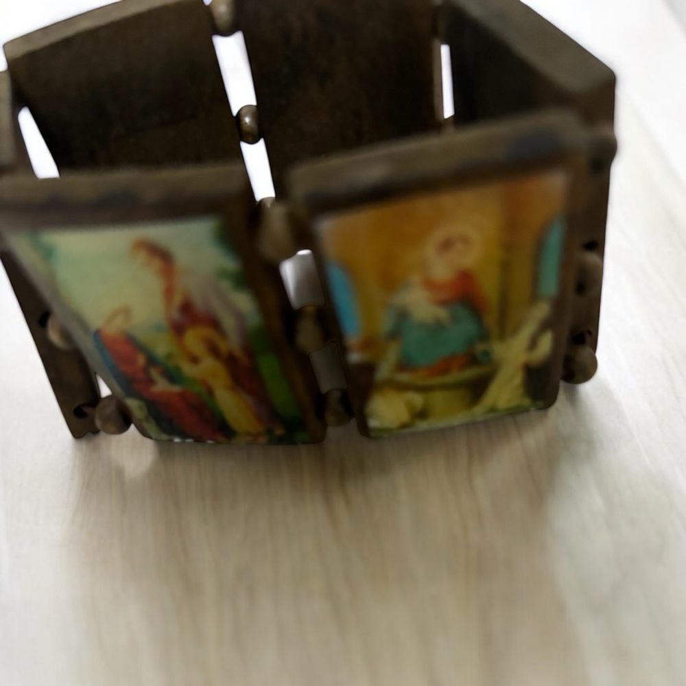 Bangle Elastic Stretch 6 Rectangular Wooden Plate with 6 Religious Pictures - Picture 12 of 13